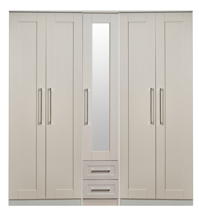 Malton Ready Assembled Tall 5 Door 2 Drawer 1 Mirror Wardrobe in Kashmir Ash
