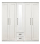 Malton Ready Assembled Tall 5 Door 2 Drawer 1 Mirror Wardrobe in White Ash