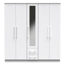 Malton Ready Assembled Tall 5 Door 2 Drawer 1 Mirror Wardrobe in White Ash