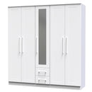 Malton Ready Assembled Tall 5 Door 2 Drawer 1 Mirror Wardrobe in White Ash