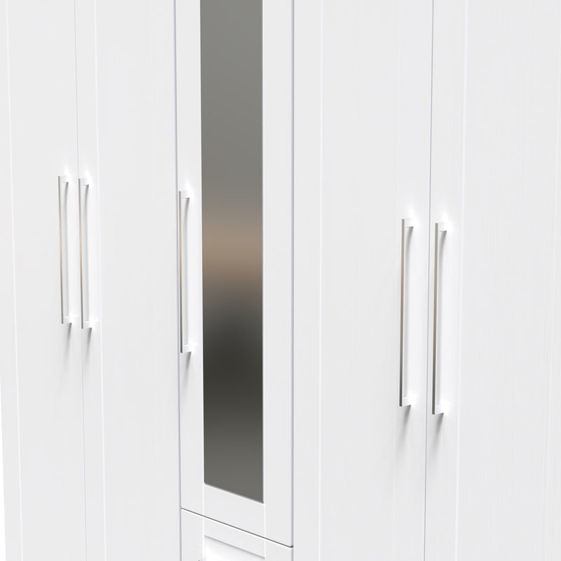 Malton Ready Assembled Tall 5 Door 2 Drawer 1 Mirror Wardrobe in White Ash