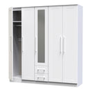 Malton Ready Assembled Tall 5 Door 2 Drawer 1 Mirror Wardrobe in White Ash