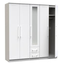 Malton Ready Assembled Tall 5 Door 2 Drawer 1 Mirror Wardrobe in White Ash