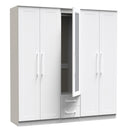 Malton Ready Assembled Tall 5 Door 2 Drawer 1 Mirror Wardrobe in White Ash