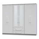 Malton Ready Assembled Tall 6 Door 2 Drawer 2 Mirror Wardrobe in Grey Ash