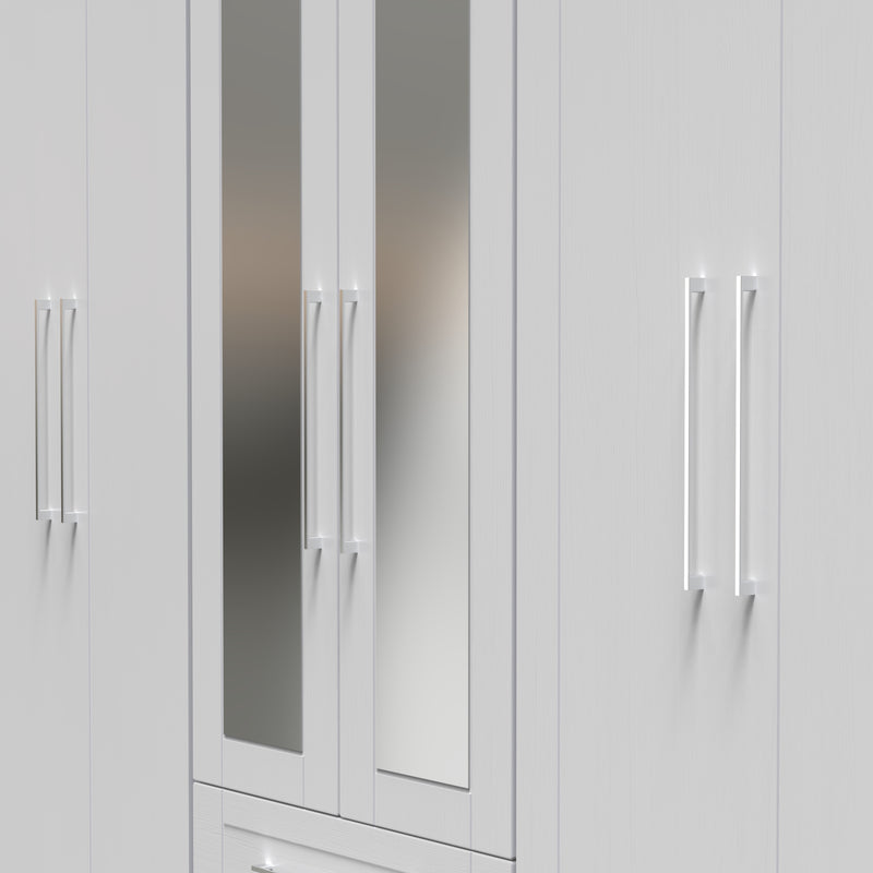 Malton Ready Assembled Tall 6 Door 2 Drawer 2 Mirror Wardrobe in Grey Ash