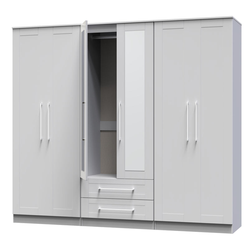 Malton Ready Assembled Tall 6 Door 2 Drawer 2 Mirror Wardrobe in Grey Ash