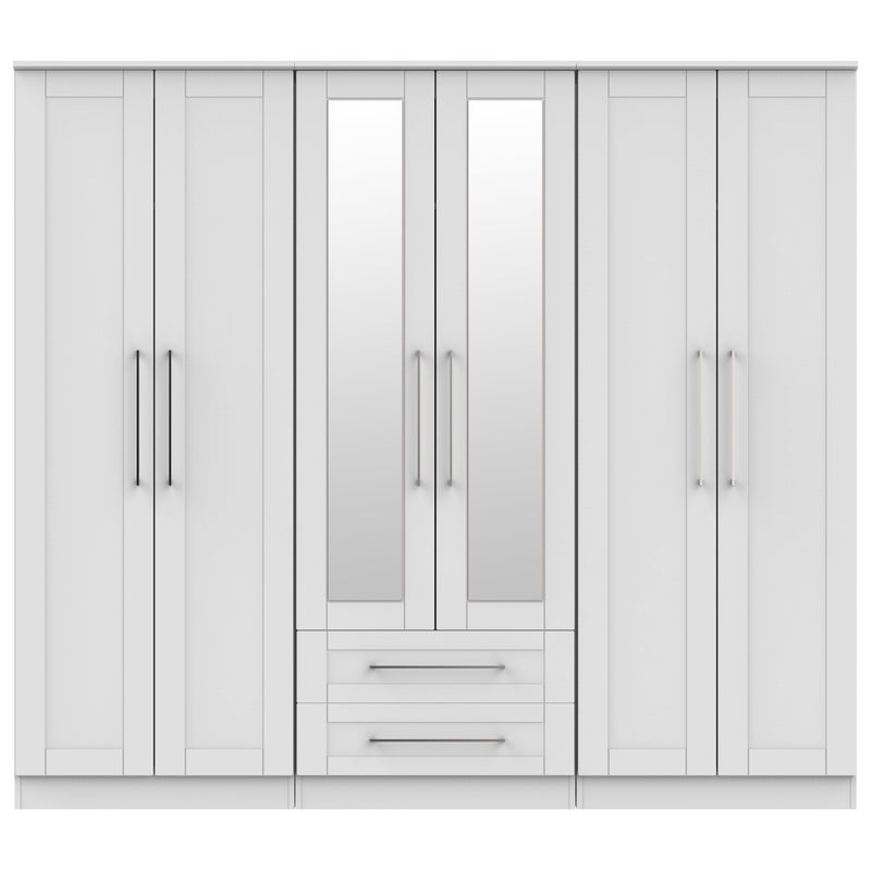 Malton Ready Assembled Tall 6 Door 2 Drawer 2 Mirror Wardrobe in Grey Ash