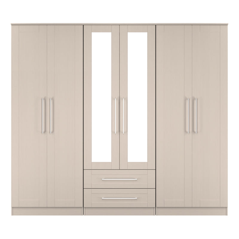 Malton Ready Assembled Tall 6 Door 2 Drawer 2 Mirror Wardrobe In Kashmir Ash