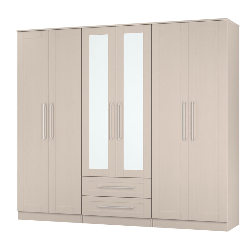 Malton Ready Assembled Tall 6 Door 2 Drawer 2 Mirror Wardrobe In Kashmir Ash