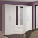 Malton Ready Assembled Tall 6 Door 2 Drawer 2 Mirror Wardrobe In White Ash