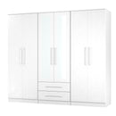 Malton Ready Assembled Tall 6 Door 2 Drawer 2 Mirror Wardrobe In White Ash