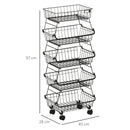 HOMCOM 5 Tier Storage Trolley Cart Vegetable Rack with Wheels for Kitchen