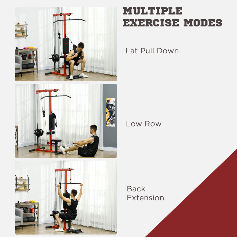 SPORTNOW Pull Up Station Power Cage with Adjustable Seat, Home Gym - Red