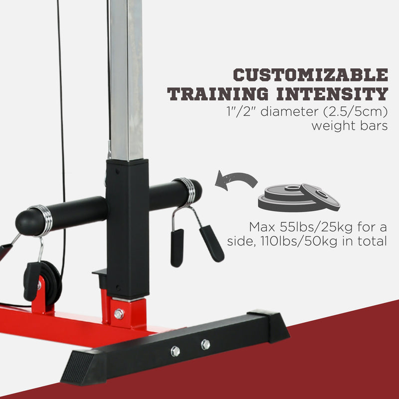 SPORTNOW Pull Up Station Power Cage with Adjustable Seat, Home Gym - Red