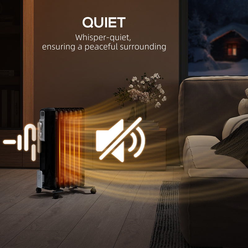 HOMCOM White 1500W 7 Fin Oil Filled Heater Radiator For Home
