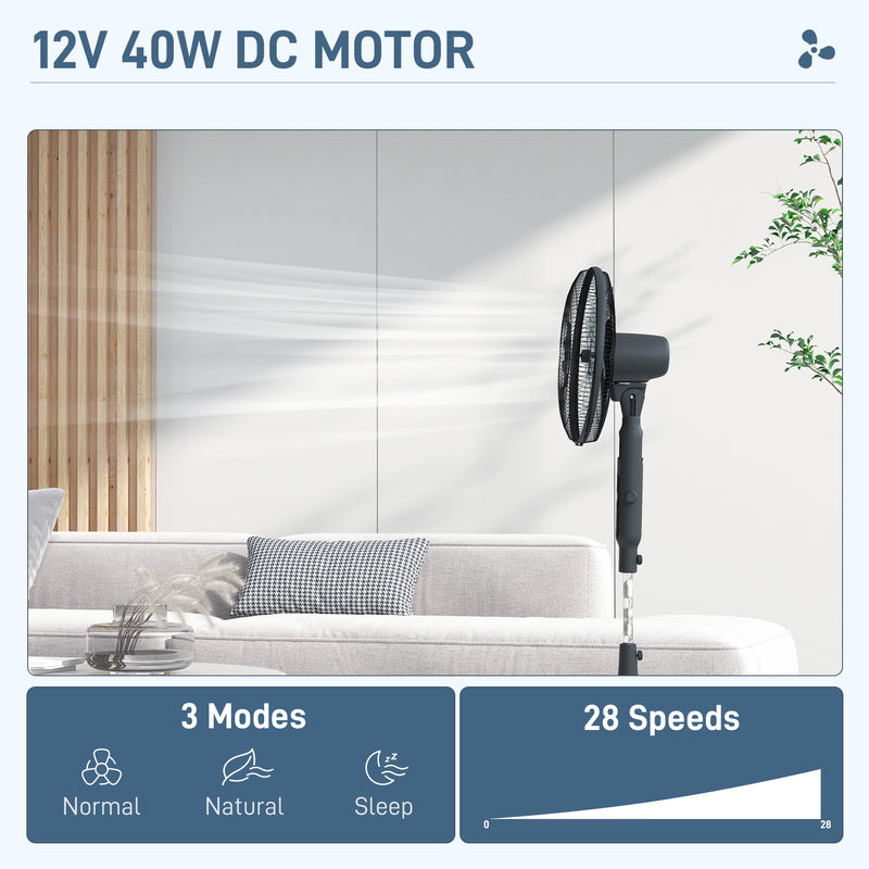 HOMCOM 12V DC Standing Fan with 75° Oscillation Mosquito Repellent Function