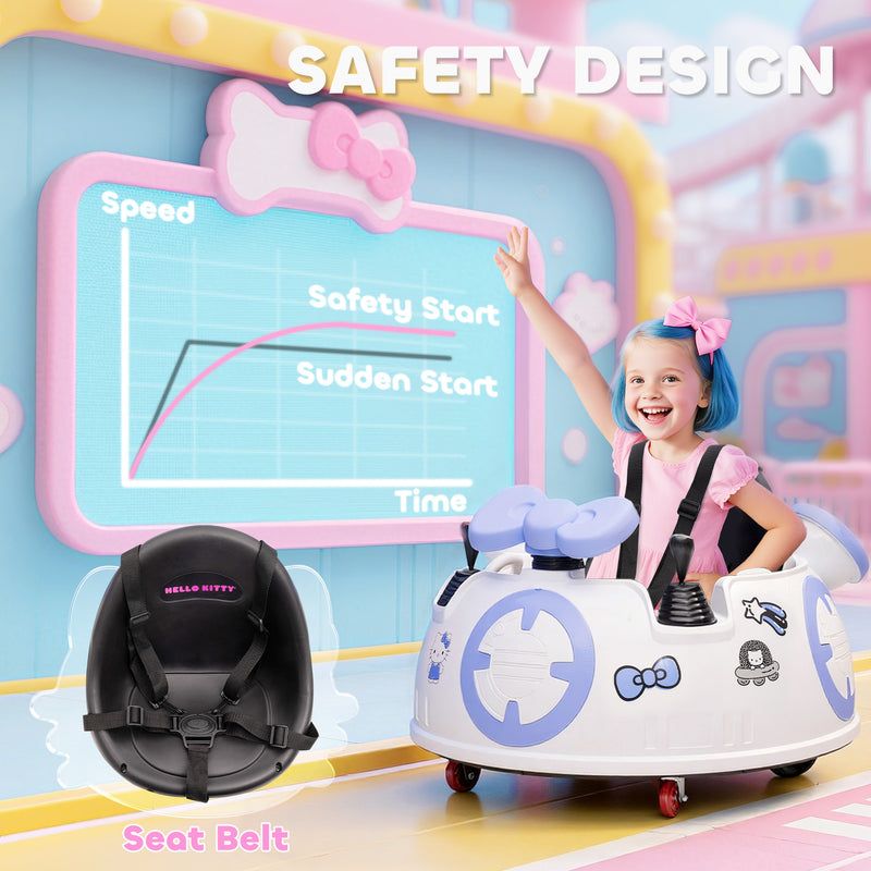 AIYAPLAY Hello Kitty Kids Ride on Bumper Car with Remote Control, White