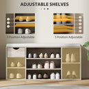 HOMCOM Shoe Storage Cabinet Bench w/ Cushion Adjustable Shelves Grey
