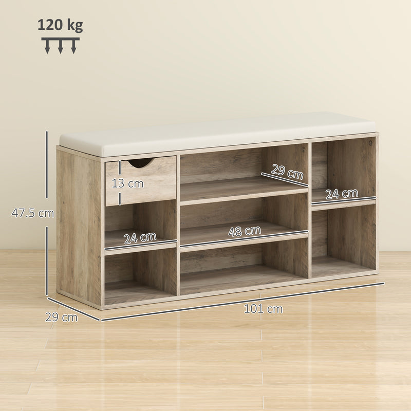 HOMCOM Shoe Storage Cabinet Bench w/ Cushion Adjustable Shelves Grey