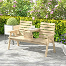 Outsunny Convertable 3-Seater Wood Bench Table Garden W/ Armrests Natural