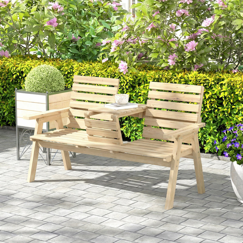 Outsunny Convertable 3-Seater Wood Bench Table Garden w/ Armrests Natu