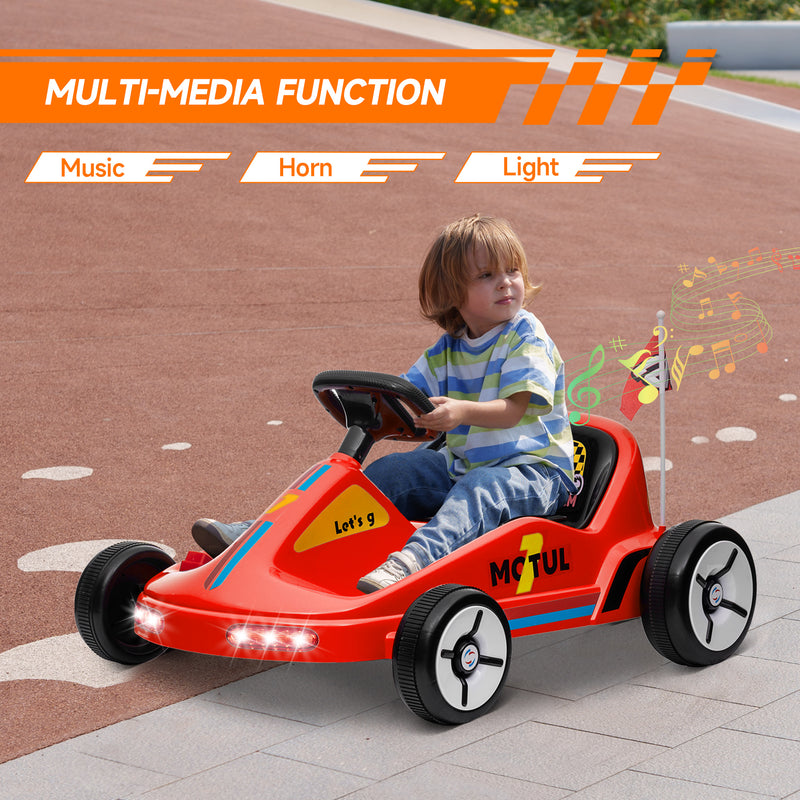 AIYAPLAY 6V Electric Go Kart W/ Music, Light, Horn, For 3-5 Years - Blue/Red/Yellow