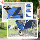 PawHut Pet Stroller Pushchair Carrier For Cat Puppy With 3 Wheels Blue