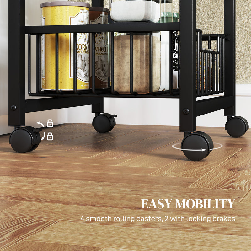 HOMCOM 4-Tier Kitchen Island on Wheels with 4 Pull-Out Baskets, Light Grey