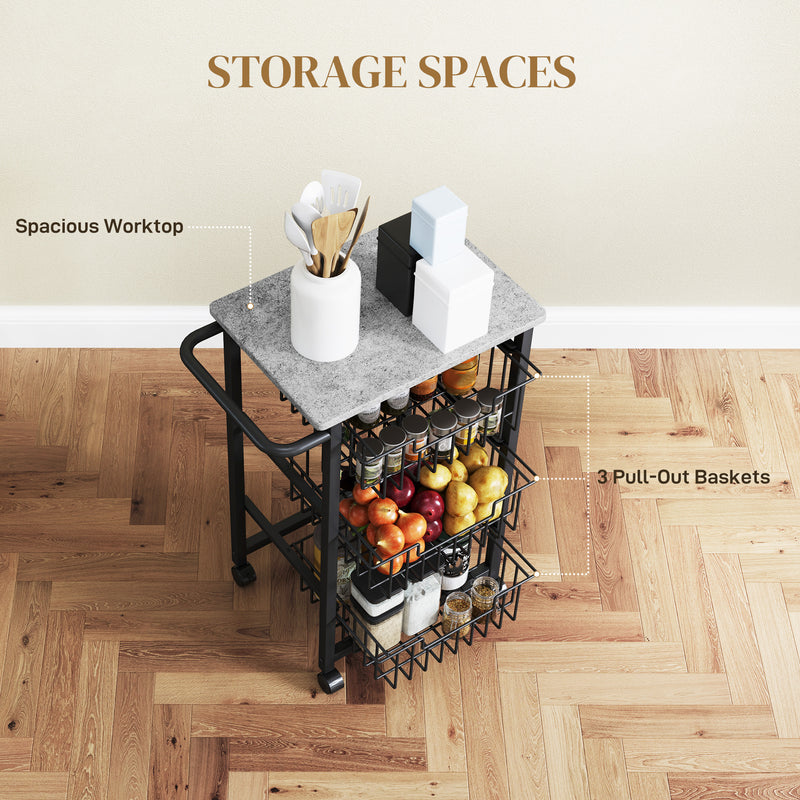 HOMCOM 4-Tier Kitchen Island on Wheels with 4 Pull-Out Baskets, Light Grey