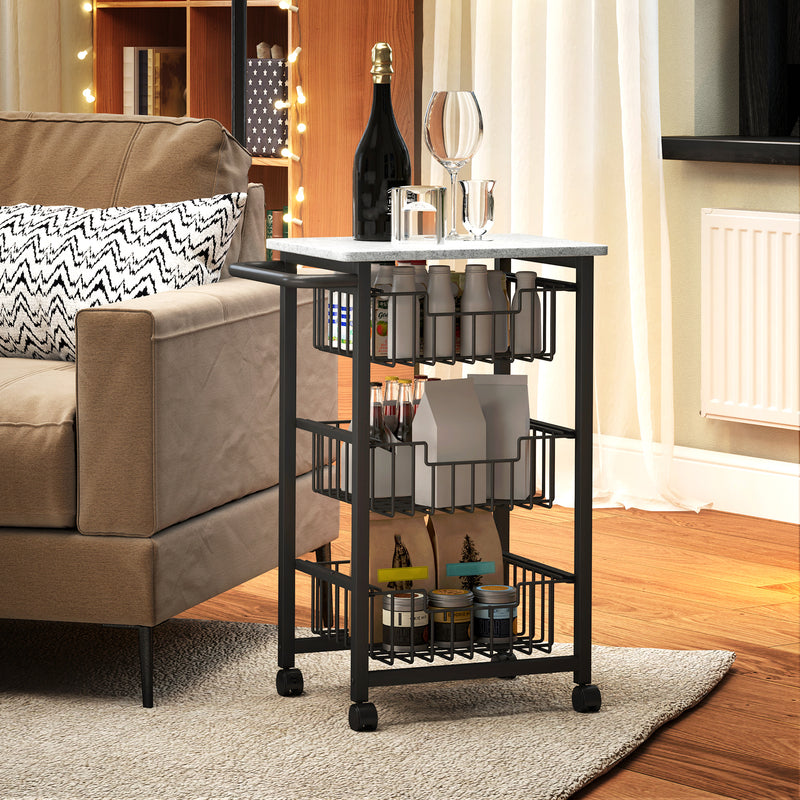 HOMCOM 4-Tier Kitchen Island on Wheels with 4 Pull-Out Baskets, Light Grey