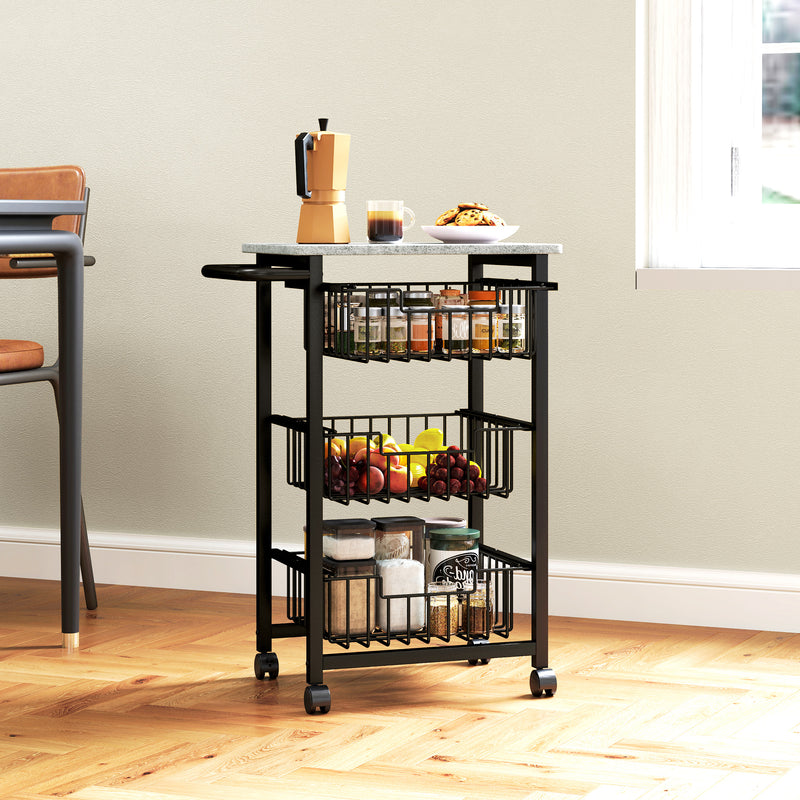 HOMCOM 4-Tier Kitchen Island on Wheels with 4 Pull-Out Baskets, Light Grey