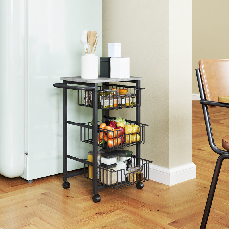 HOMCOM 4-Tier Kitchen Island on Wheels with 4 Pull-Out Baskets, Light Grey
