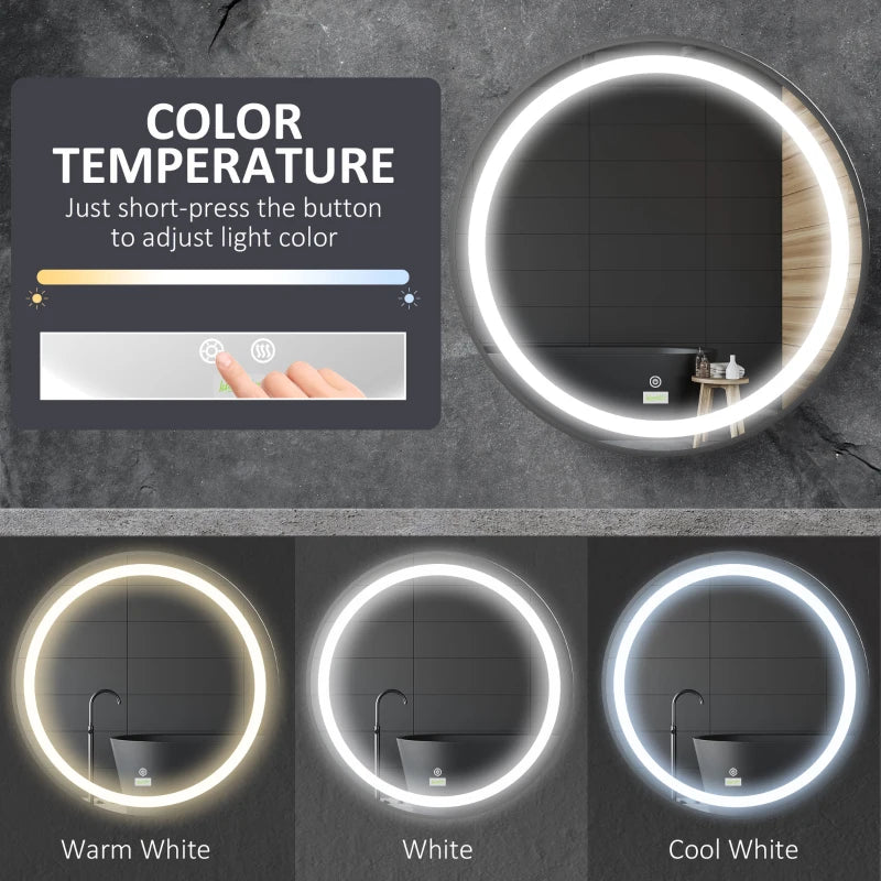 kleankin Bathroom Round Mirror with 3 Temperature Colours