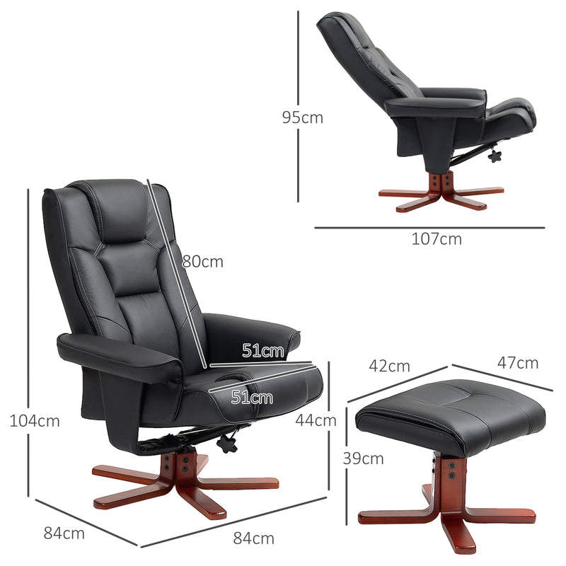 Recliner Chair With Footstool And Adjustable Backrest PU Armchair - Black, Brown, Grey