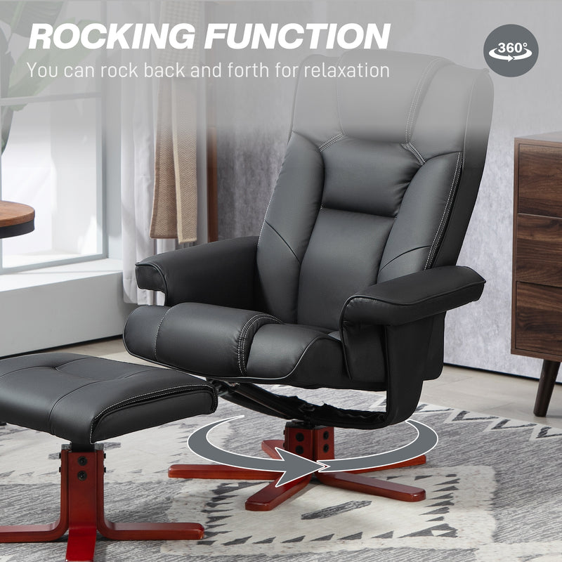 Recliner Chair With Footstool And Adjustable Backrest PU Armchair - Black, Brown, Grey