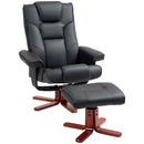 Recliner Chair With Footstool And Adjustable Backrest PU Armchair - Black, Brown, Grey
