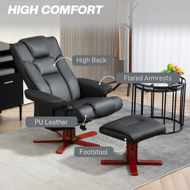 Recliner Chair With Footstool And Adjustable Backrest PU Armchair - Black, Brown, Grey