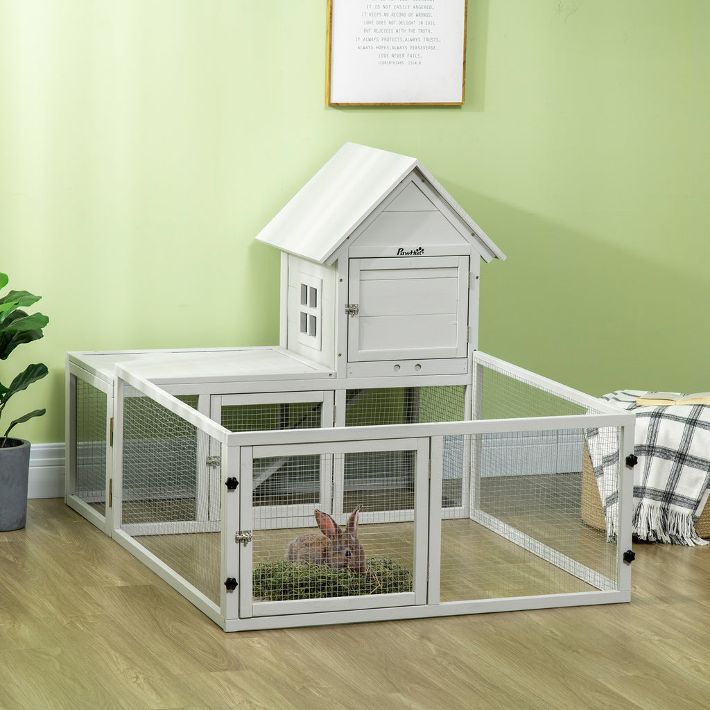 PawHut 5FT Rabbit Hutch with Run Wooden Large Guinea Pig Cage for Indo