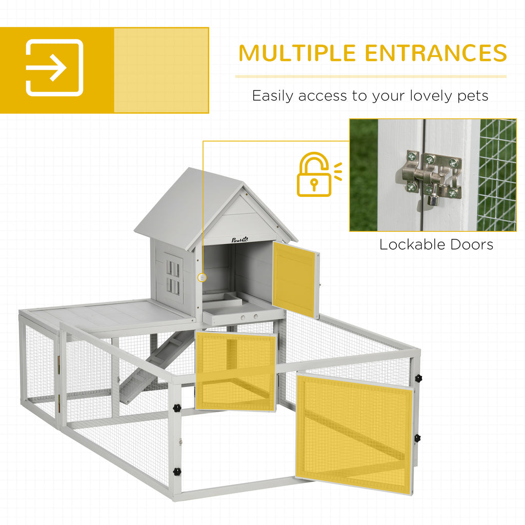 PawHut 5FT Rabbit Hutch with Run Wooden Large Guinea Pig Cage for Indo