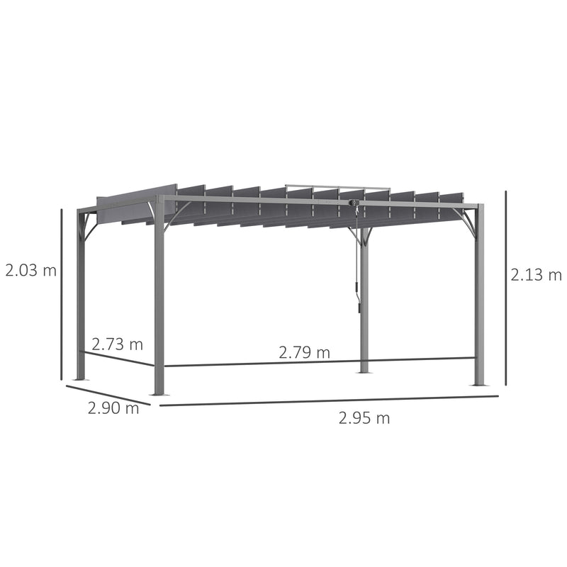 Outsunny 4 x 3(m) Outdoor Louvered Metal Pergola with Retractable Roof, Grey