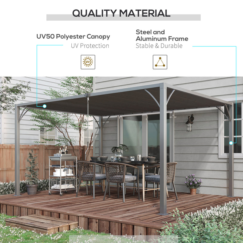 Outsunny 4 x 3(m) Outdoor Louvered Metal Pergola with Retractable Roof, Grey