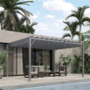 Outsunny 4 x 3(m) Outdoor Louvered Metal Pergola with Retractable Roof, Grey