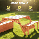 AIYAPLAY Kids Sand Pit with Lid, Wooden Sandpit with Foldable Picnic Table
