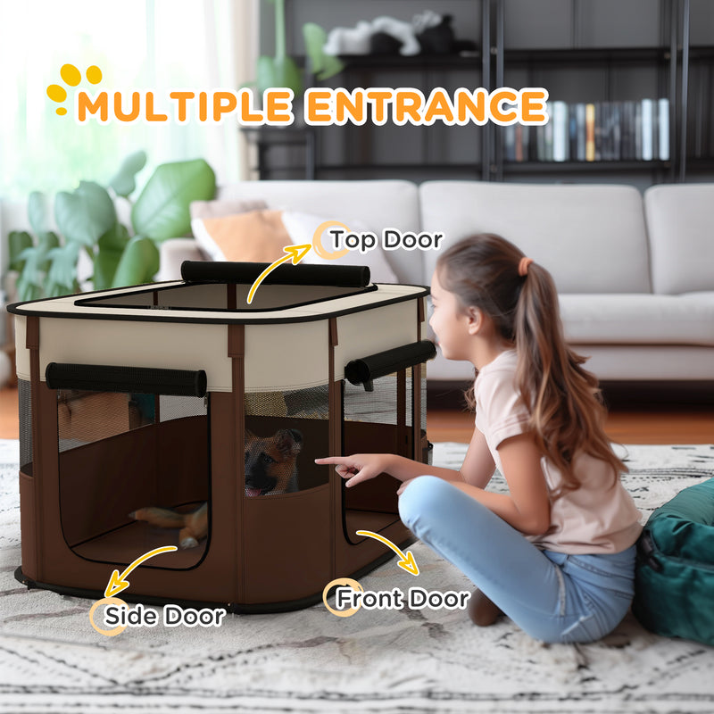 PawHut Portable Dog Pen For Puppies, Rabbits, Kittens, Guinea Pigs - Brown