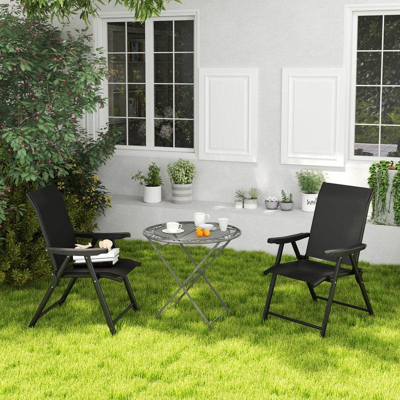 Outsunny 2PCS Folding Chair w/ Breathable Mesh Fabric Seat, Black and Grey