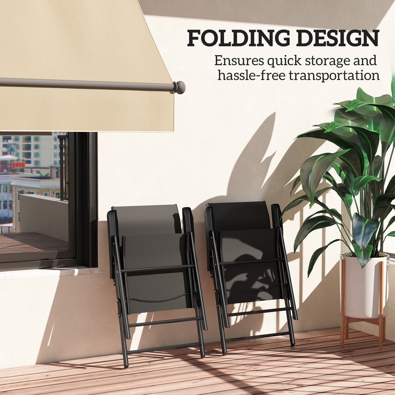 Outsunny 2PCS Folding Chair w/ Breathable Mesh Fabric Seat, Black and Grey