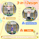 190CM 3-in-1 Kids Rectangle Trampoline with Enclosure Net and Horizontal Bar-Yellow
