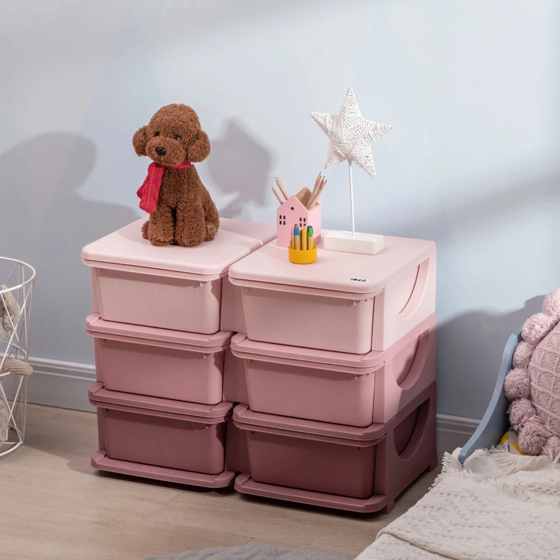HOMCOM Kids Storage Unit, with Six Drawers - Pink