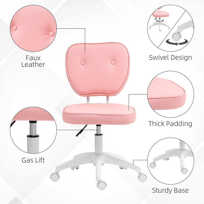 Vinsetto Vanity Task Chair With Adjustable Height, Armless, Pink